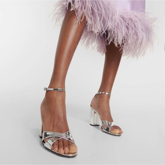 Aquazzura Divine 85MM Metallic Block-Heel Sandals size 37 - Picture 3 of 16